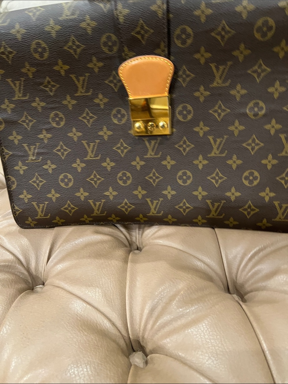 Louis Vuitton Brown Monogram Satchel with Tan Trim and Gold Hardware